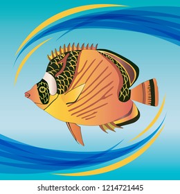 yellow fish with waves on blue background
