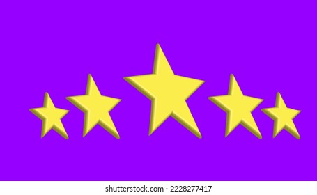 Yellow five star rating in 3d style on blue background. Vector illustration. EPS 10.
