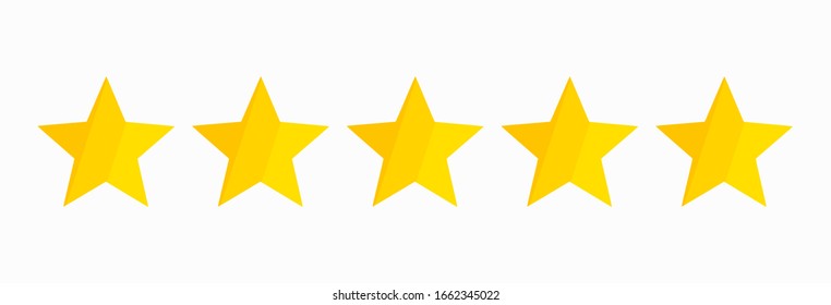 Yellow five stars quality rating icon isolated on white. Vector illustration.