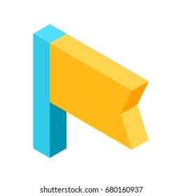 Yellow flag icon that signifies bookmark isolated illustration