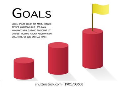 Yellow flag on the top of red podium with white background. Successful and goals concept. Eps10 Vector Illustration.