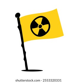 Yellow flag radioactive sign. Represents danger, nuclear energy, and hazardous materials.