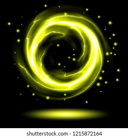 Yellow Flame Fire Ball -  Rotating Vortex Plasma Ball  - Abstract Glow Plasm Background 
