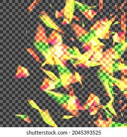 Yellow Flare Background Transparent Vector. Confetti Sparks Template. Glow Celebration Wallpaper. Orange Spread. Element Isolated Card.