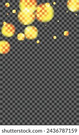 Vector transparente de fondo de destello amarillo. Diseño de Explosión Bokeh. Ilustración de aniversario. Textura gráfica de punto naranja. Neón negro.