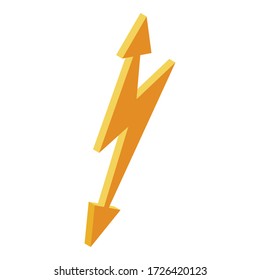 Das Symbol mit einem gelben Blitz. Isometrisch für das gelbe Blitz-Vektorsymbol für Webdesign isoliert auf weißem Hintergrund