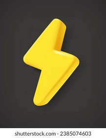 Yellow flash bolt symbol on dark background. 3d vector icons set