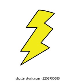 Icono de relámpago amarillo con contorno. Ilustración vectorial en el fondo aislado.