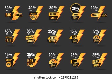 Yellow Flash sale promotion banner label offer price. vector tag