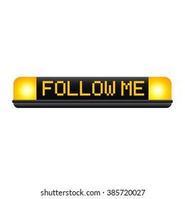 Yellow flasher and lettering "Follow me". Button for social web. Vector illustration. Isolated on white.