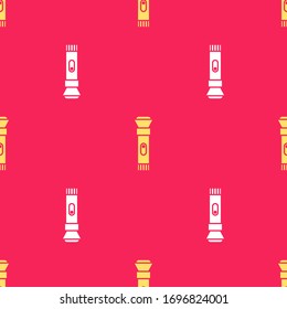 Yellow Flashlight icon isolated seamless pattern on red background.  Vector Illustration