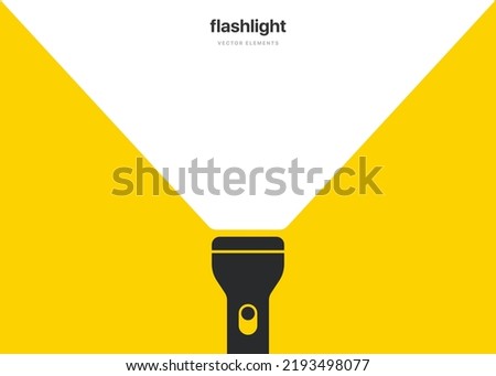 Yellow flashlight reflection banner. Shining flashlight comic electric lantern lamp idea doodle. FAQ, business loading concept Fun vector light bulb icon ideas. Funny lights sign.