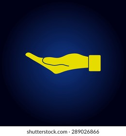 Yellow flat of the hand icon on a blue background