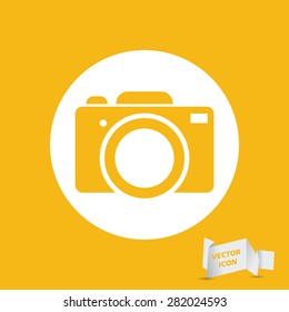 yellow flat photo camera icon - vector illustration