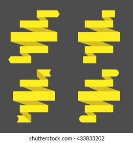 Yellow flat ribbon set on isolated background