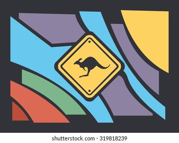 yellow flat sign with kangaroo