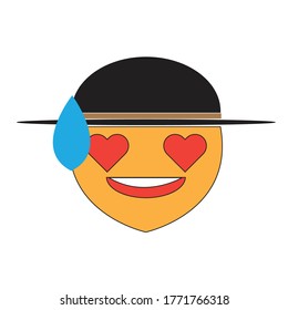 Yellow Flat smile emoticon eye love with hat
