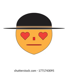 Yellow Flat smile emoticon  with love and hat