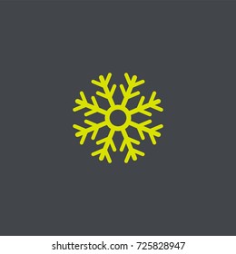 Yellow flat snowflake. Icons isolated on a grey background. Snow pictogram. Winter symbol. Vector art illustration. Element for your design