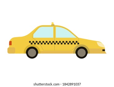 Vehículo de taxi amarillo llano. Ilustración vectorial aislada en fondo blanco.