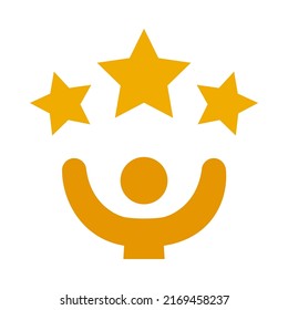 Yellow flat winner person icon on white background Aiming for stars success Review themed vector illustration for icon, leaflet, web site or application decor.