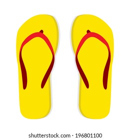 Yellow flip flop with red striped on white background