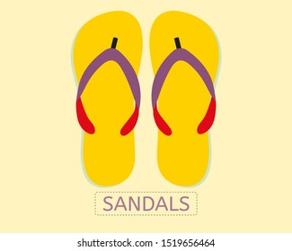 Yellow flip flops vector and illustration.Sandals symbol.