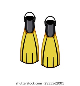 yellow flippers cartoon. sea pair, water flippers, top feet yellow flippers sign. isolated symbol vector illustration