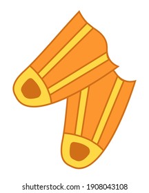 Coquetones amarillos para la ilustración del vector de buceo. Zapatillas de baño submarinas elemento de disfraces de buceo sobre fondo blanco. Equipo de goma del buceo submarino Scuba para buceo rápido, ropa de baño de buceo libre