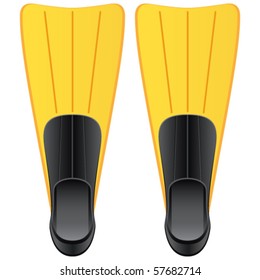 yellow flippers for diving - vector illustration