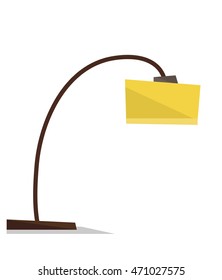 Ilustración de diseño plana vectorial de lámpara de piso amarillo aislada sobre fondo blanco.