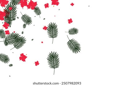 Yellow Flora Background White Vector. Flower Island Illustration. Green Leaves. Aloha Design. Pink Brazil Card.