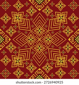 Gelbe Flora ethnisch geometrisches Muster auf rotem Hintergrund für Stoff, Hintergrund, Tapete, Druck
