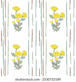 Yellow flora seamless pattern for fabric, printing, clothing, wallpaper, cover, curtain, bedsheet, tile, interior decoration.