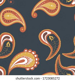 Yellow Floral Asian Vector Seamless Pattern. Beautiful Leaf Tile. Flower Persian Design. Orange Oriental Background.