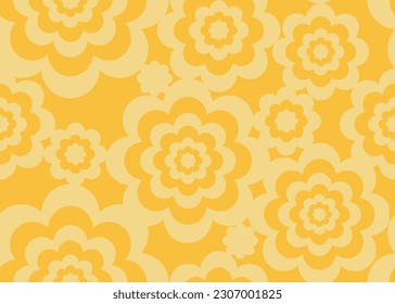 Yellow Floral Background, Modern Illustration in Flat Design, Landscape Image. Vivid Mustard Blooming Flowers Print Design. 