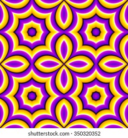 Yellow floral background (motion illusion). Seamless pattern.