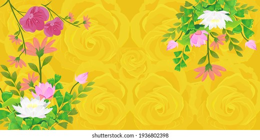 Yellow floral background vector illustration, banner