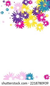Yellow Floral Background White Vector. Plant Tiny Texture. Multi-colored Flowers Flowering Period. Present Textile. Young Purple Petal.