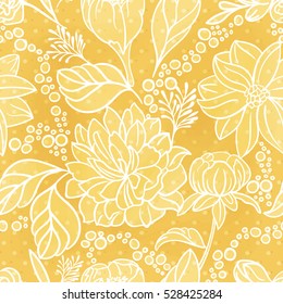 Yellow floral backround, hand drawn flowers.