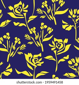 Yellow Floral botanical seamless pattern background suitable for fashion prints, graphics, backgrounds and crafts