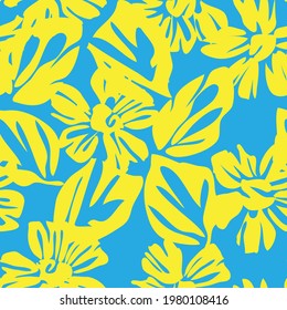 Yellow Floral botanical seamless pattern background suitable for fashion prints, graphics, backgrounds and crafts