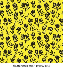 Yellow Floral botanical seamless pattern background suitable for fashion prints, graphics, backgrounds and crafts
