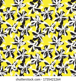 Yellow Floral brush strokes seamless pattern background for fashion prints, graphics, backgrounds and crafts