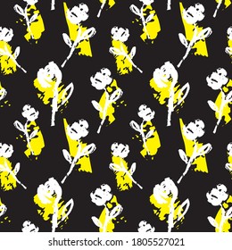 Yellow Floral brush strokes seamless pattern background for fashion prints, graphics, backgrounds and crafts