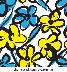 Yellow Floral Brush Strokes Seamless Pattern Background For Fashion Prints, Graphics, Backgrounds And Crafts