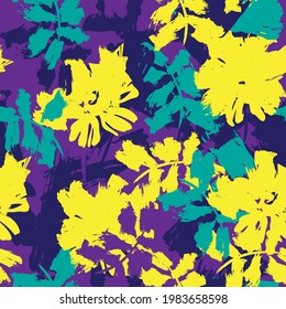 Yellow Floral brush strokes seamless pattern background for fashion prints, graphics, backgrounds and crafts