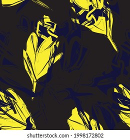 Yellow Floral brush strokes seamless pattern background for fashion prints, graphics, backgrounds and crafts