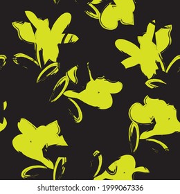 Yellow Floral brush strokes seamless pattern background for fashion prints, graphics, backgrounds and crafts