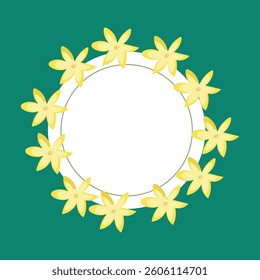 A Yellow Floral Circle Frame beautifully positioned. A beautifully crafted circular frame embellished with charming yellow flowers, set against a vibrant green background
